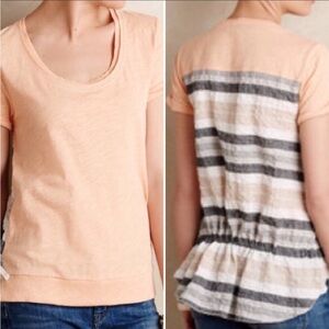 PRETTY LITTLE BUTTON peach gray stripe tee S